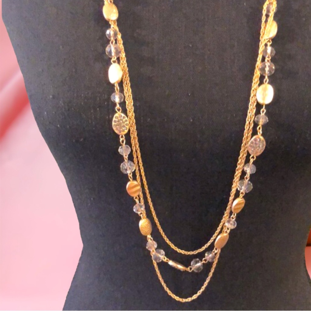 MULTI STRAND GOLD TONE BEADED NECKLACE